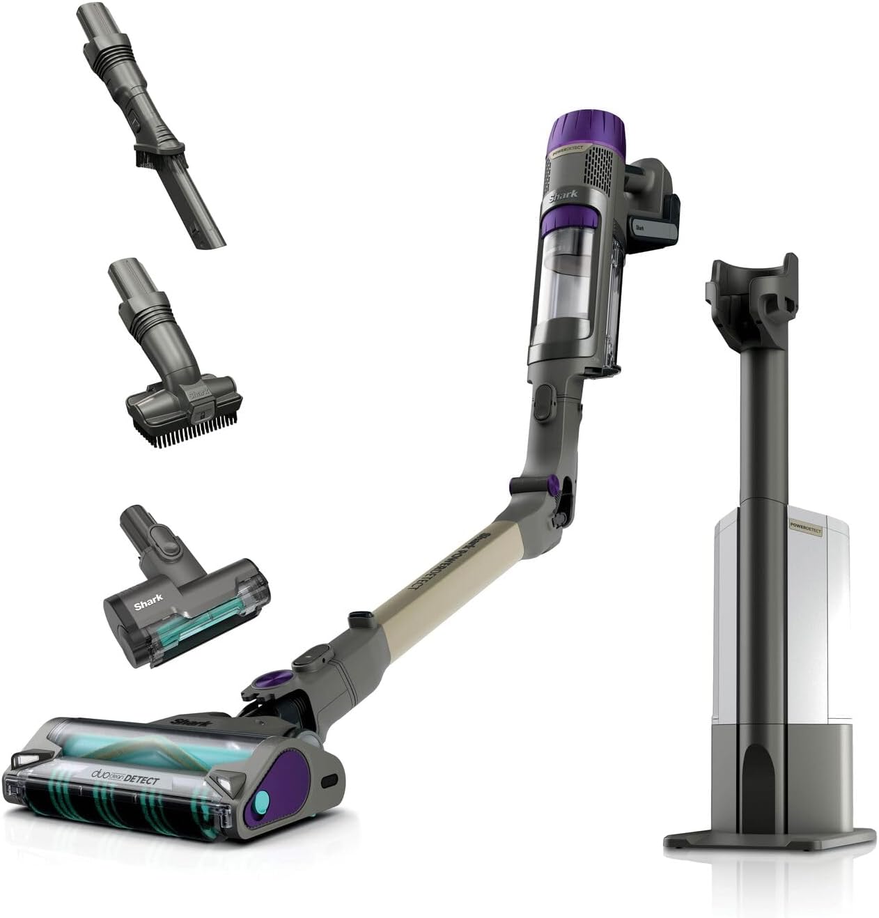 Shark PowerDetect Clean & Empty Aspiradora sin cable, DuoClean Detect, limpieza inversa, base de autovaciado de 2 l, Anti-Hair Wrap Plus, autonomía de 70 min, cepillos multisuperficie, gris, IP3251EUT