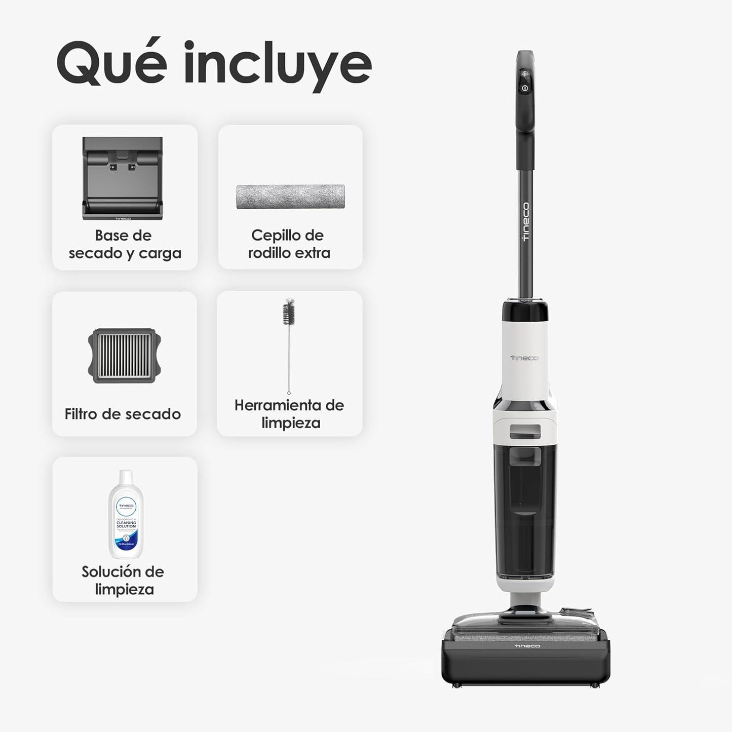 Tineco Floor One Stretch S6 Aspiradora en Seco y Húmedo, Aspirador Vertical,Posición Plana de 180°, Diseño Compacto de 13 cm, Autolimpieza Flashdry a 70 °C en 5 Minutos, Limpieza por Las Tres Caras