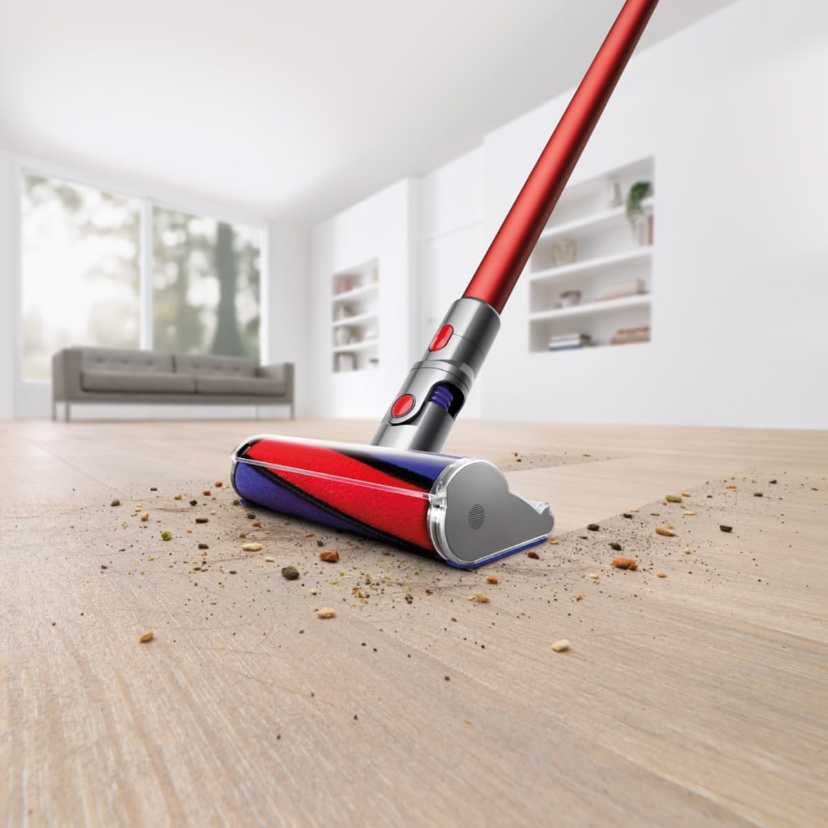 Dyson V11 Fluffy™ Aspiradora sin Cable – 185 AW, 60 min de autonomía, Cepillo con Suave Cabezal Giratorio, minicepillo motorizado, 3 Modos de Potencia, Pantalla LCD, Roja