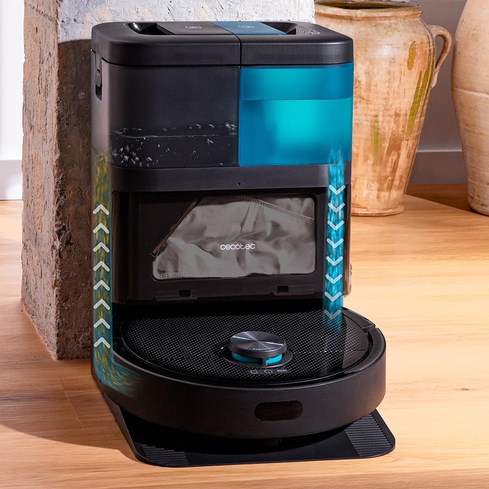 Cecotec Robot Aspirador y Friegasuelos Conga 15090 SpinArm Home&Wash. 8000Pa, App, Navegación Láser, Base Autovaciado con Tanques de Polvo y Agua, Limpieza-Secado de Mopas, Cepillo Silicona y Mopas