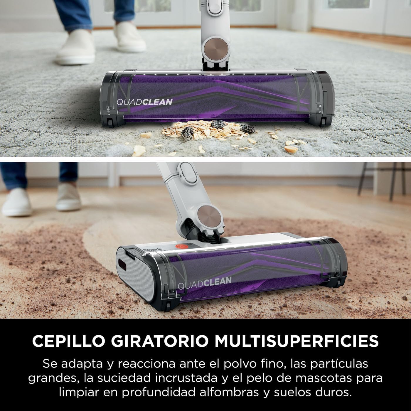 Shark Detect Pro Aspiradora sin Cable, 60 min autonomía, Sistema de Vaciado automático (2 litros de Capacidad), Ligera y Flexible, Anti Hair Wrap, Boquilla Estrecha, Blanco/Bronce, IW3611EUN