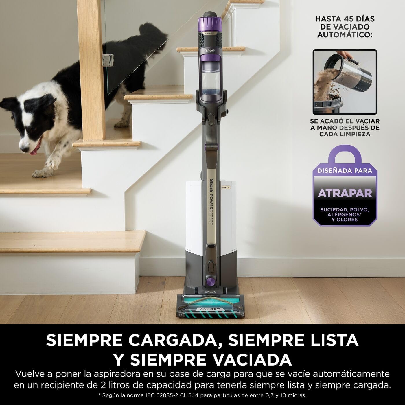 Shark PowerDetect Clean & Empty Aspiradora sin cable, DuoClean Detect, limpieza inversa, base de autovaciado de 2 l, Anti-Hair Wrap Plus, autonomía de 70 min, cepillos multisuperficie, gris, IP3251EUT