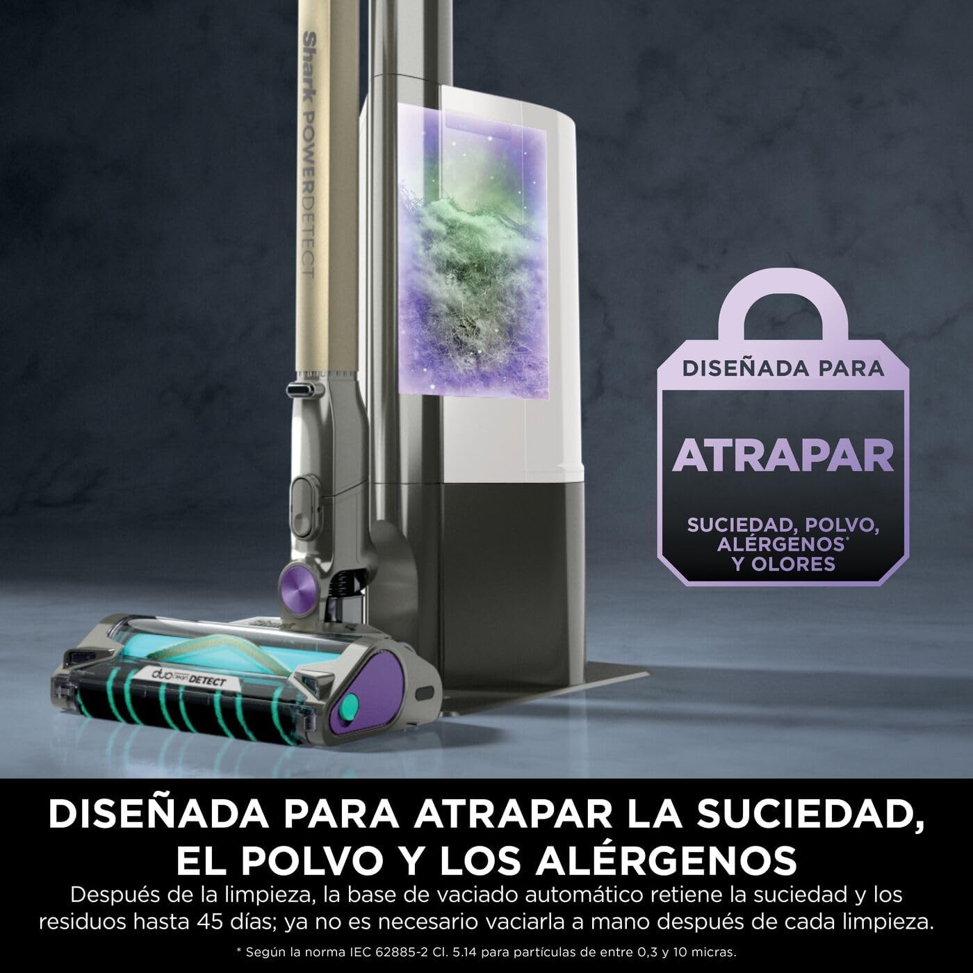 Shark PowerDetect Clean & Empty Aspiradora sin cable, DuoClean Detect, limpieza inversa, base de autovaciado de 2 l, Anti-Hair Wrap Plus, autonomía de 70 min, cepillos multisuperficie, gris, IP3251EUT