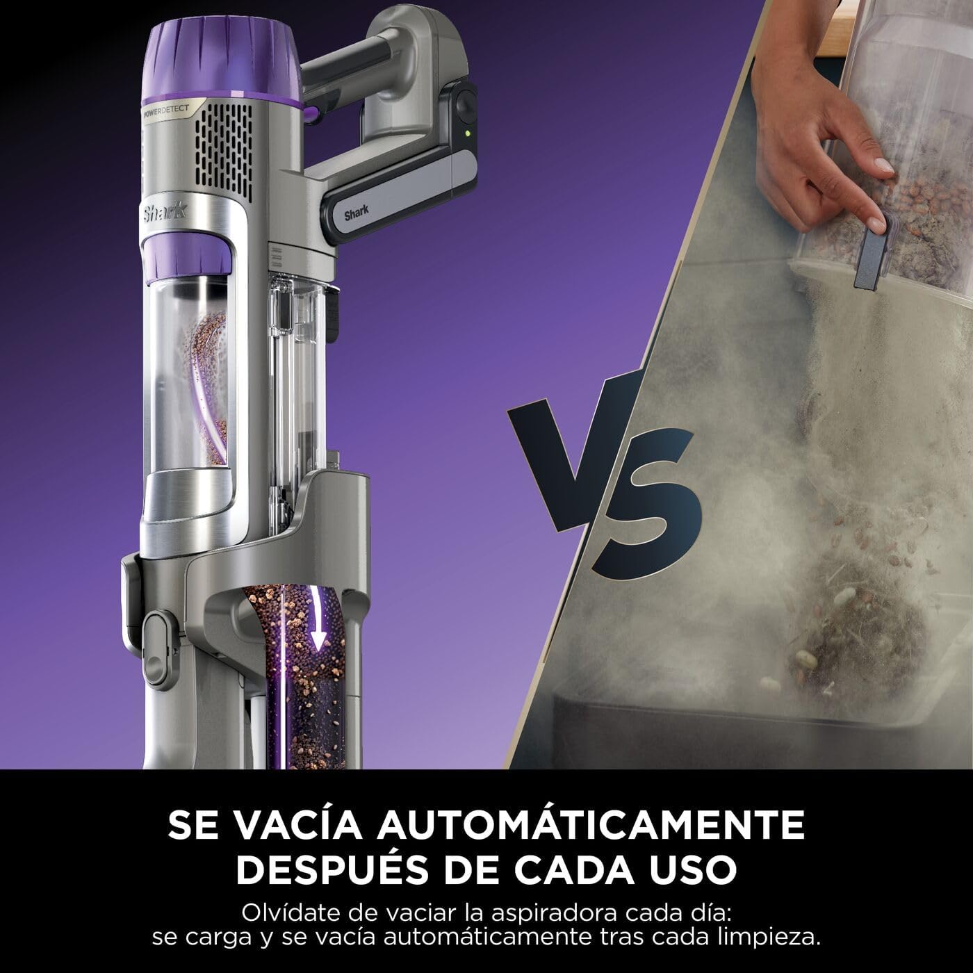 Shark PowerDetect Clean & Empty Aspiradora sin cable, DuoClean Detect, limpieza inversa, base de autovaciado de 2 l, Anti-Hair Wrap Plus, autonomía de 70 min, cepillos multisuperficie, gris, IP3251EUT