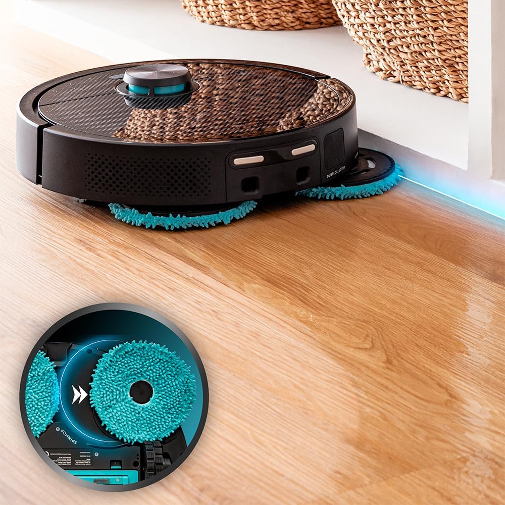 Cecotec Robot Aspirador y Friegasuelos Conga 15090 SpinArm Home&Wash. 8000Pa, App, Navegación Láser, Base Autovaciado con Tanques de Polvo y Agua, Limpieza-Secado de Mopas, Cepillo Silicona y Mopas