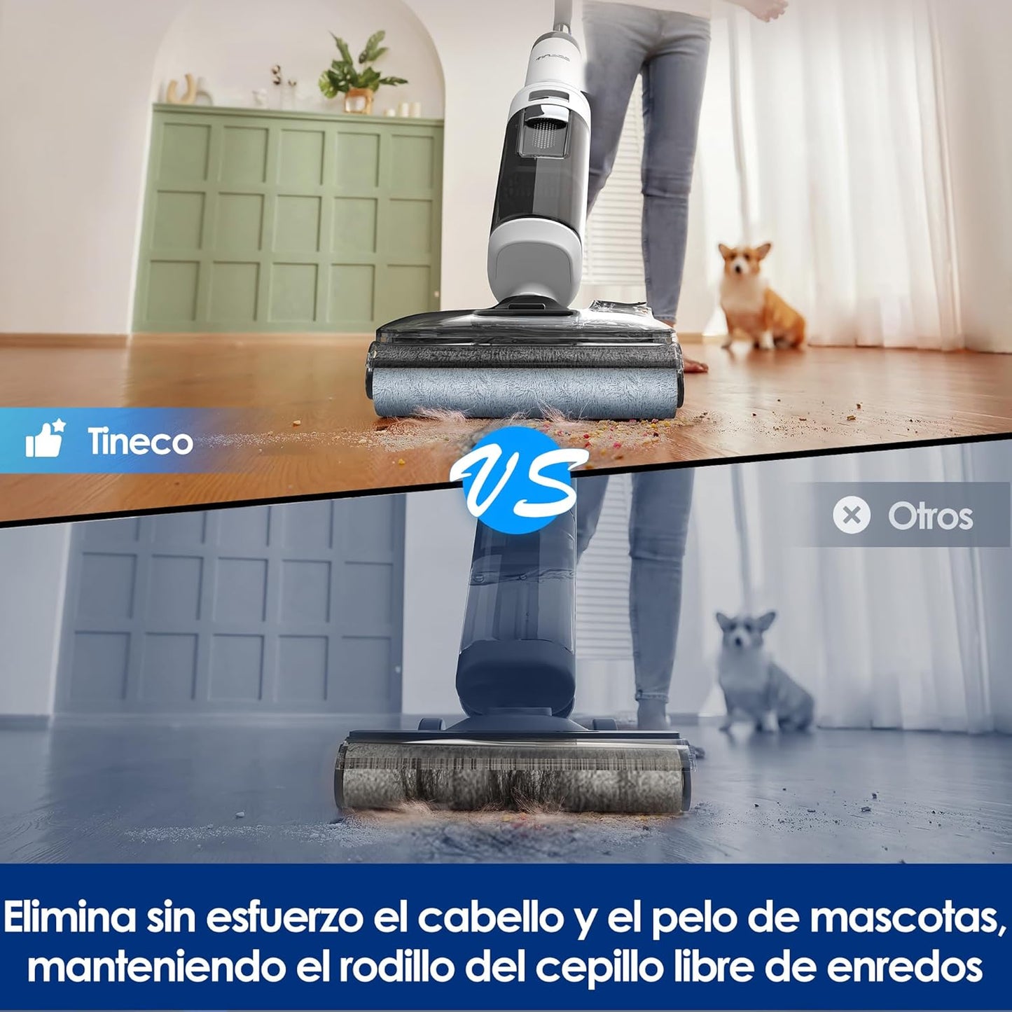 Tineco Floor One Stretch S6 Aspiradora en Seco y Húmedo, Aspirador Vertical,Posición Plana de 180°, Diseño Compacto de 13 cm, Autolimpieza Flashdry a 70 °C en 5 Minutos, Limpieza por Las Tres Caras