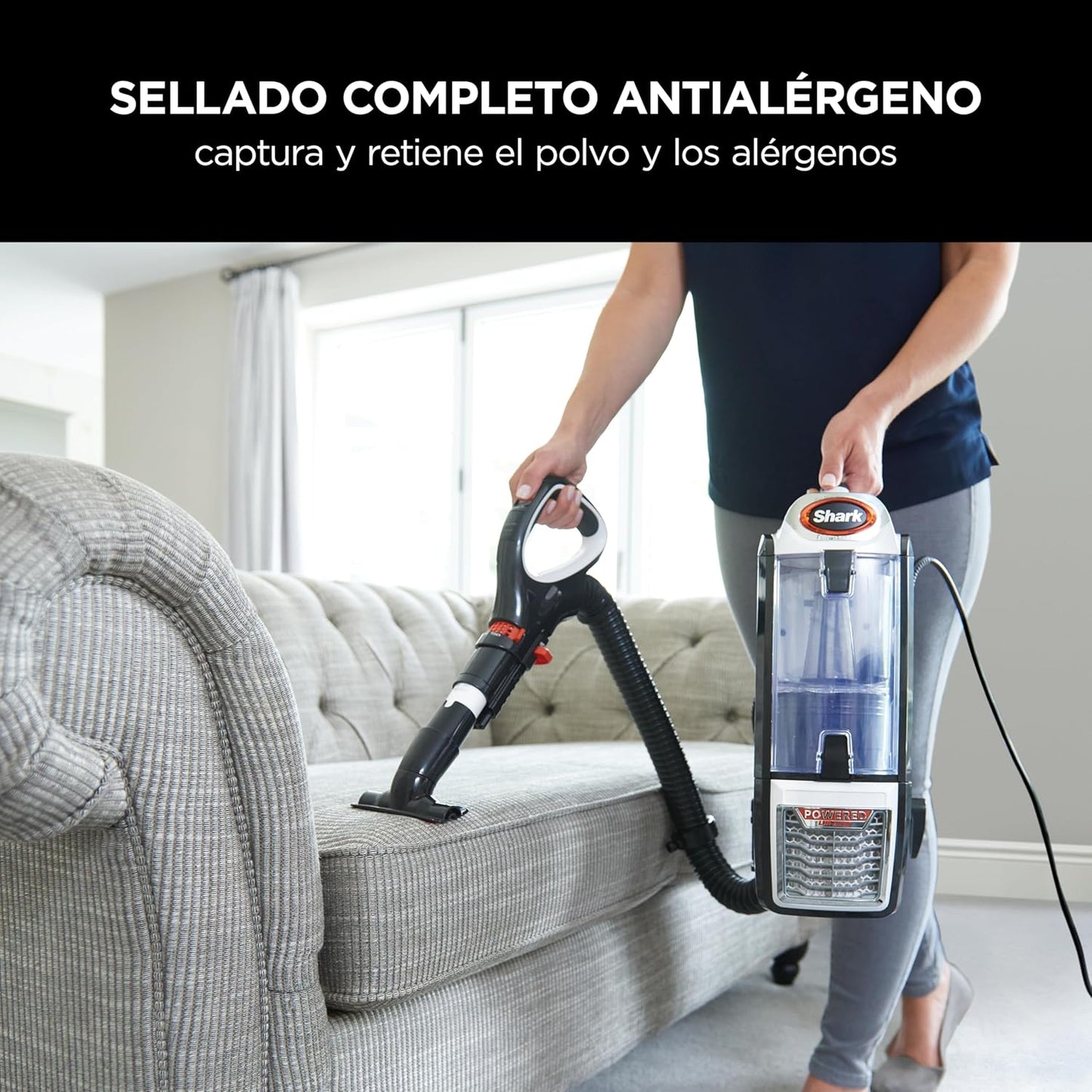 Shark Aspiradora con cable de 0,83 l, Anti Hair Wrap, DuoClean, Powered Lift Away, boquilla para tapicería, boquilla estrecha, cepillo para polvo, cable 8 metros, gris oscuro/naranja, NZ801EU