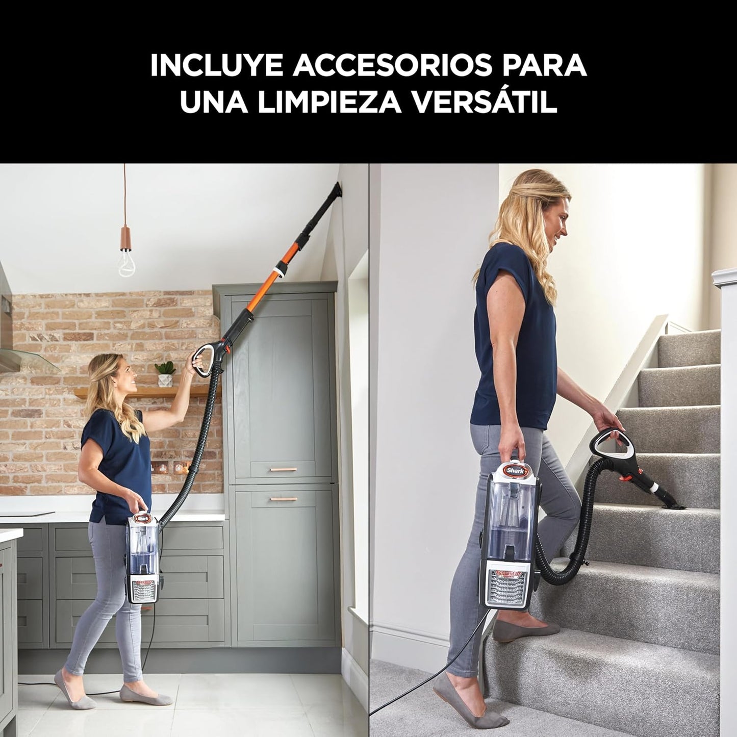 Shark Aspiradora con cable de 0,83 l, Anti Hair Wrap, DuoClean, Powered Lift Away, boquilla para tapicería, boquilla estrecha, cepillo para polvo, cable 8 metros, gris oscuro/naranja, NZ801EU