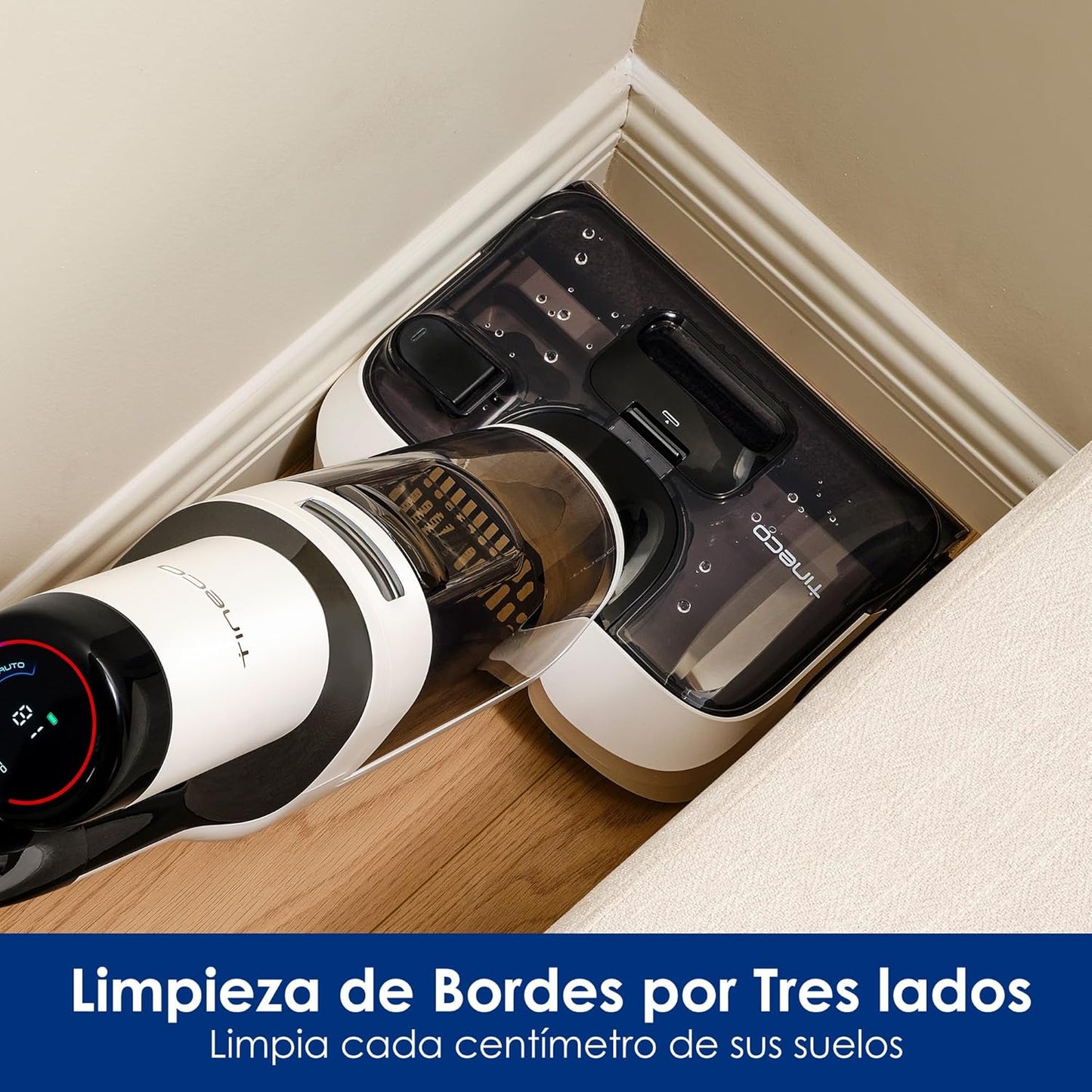 Tineco Floor One Stretch S6 Aspiradora en Seco y Húmedo, Aspirador Vertical,Posición Plana de 180°, Diseño Compacto de 13 cm, Autolimpieza Flashdry a 70 °C en 5 Minutos, Limpieza por Las Tres Caras