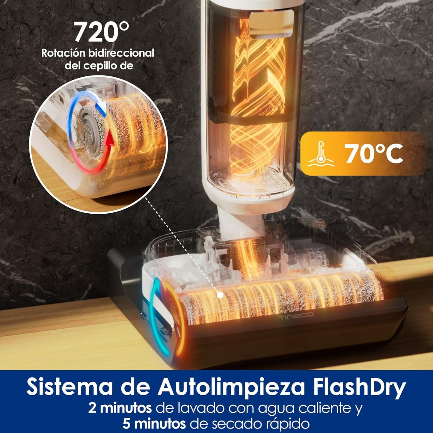 Tineco Floor One Stretch S6 Aspiradora en Seco y Húmedo, Aspirador Vertical,Posición Plana de 180°, Diseño Compacto de 13 cm, Autolimpieza Flashdry a 70 °C en 5 Minutos, Limpieza por Las Tres Caras