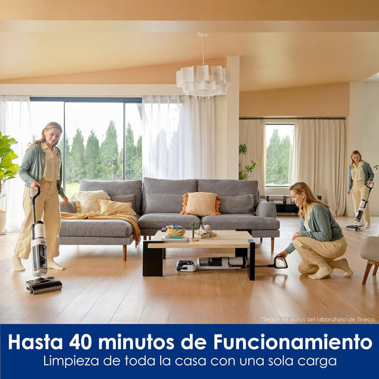 Tineco Floor One Stretch S6 Aspiradora en Seco y Húmedo, Aspirador Vertical,Posición Plana de 180°, Diseño Compacto de 13 cm, Autolimpieza Flashdry a 70 °C en 5 Minutos, Limpieza por Las Tres Caras
