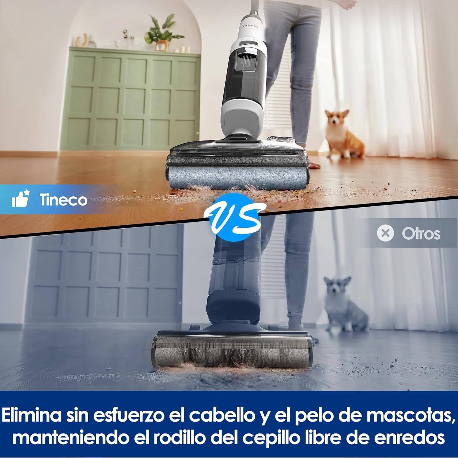 Tineco Floor One Stretch S6 Aspiradora en Seco y Húmedo, Aspirador Vertical,Posición Plana de 180°, Diseño Compacto de 13 cm, Autolimpieza Flashdry a 70 °C en 5 Minutos, Limpieza por Las Tres Caras