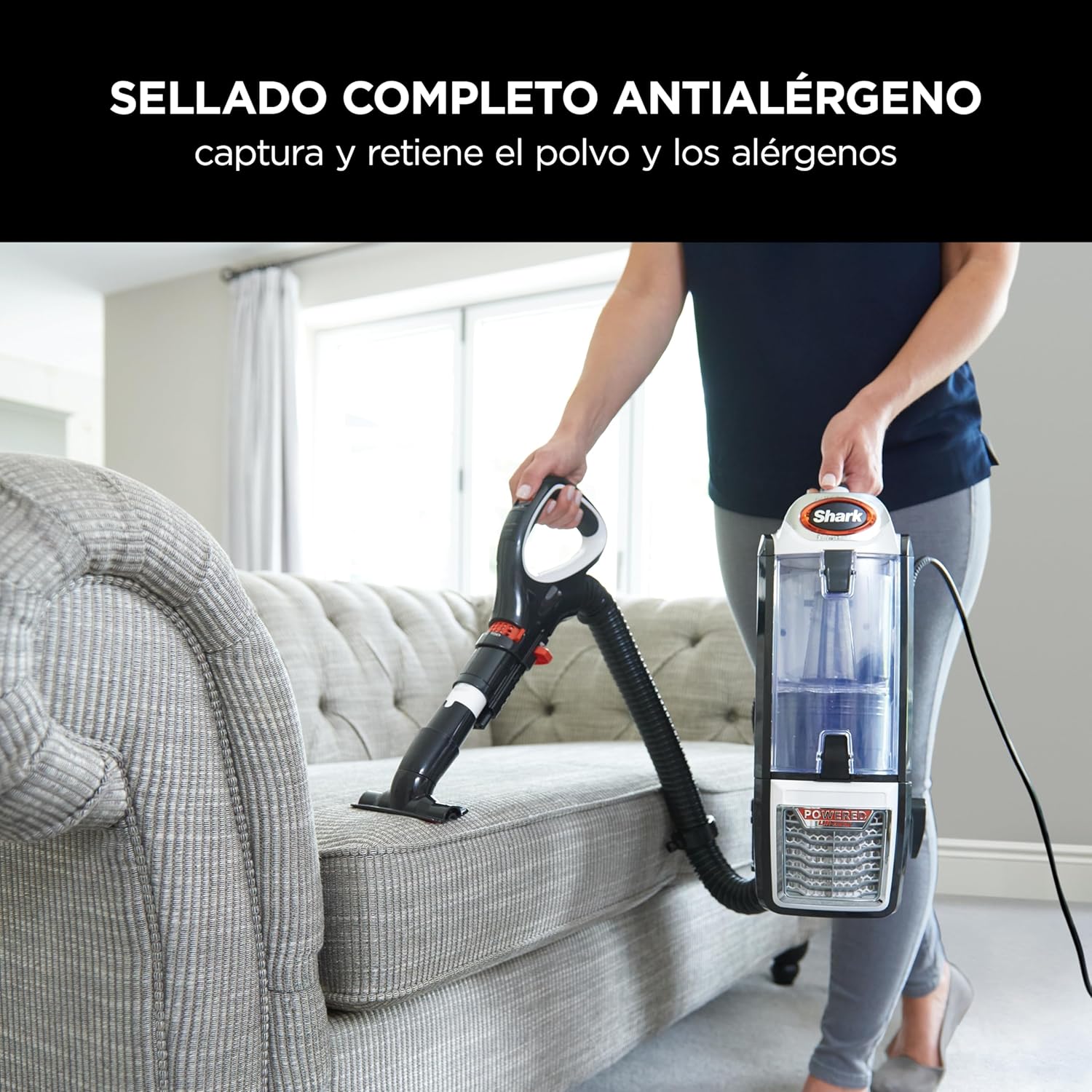 Shark Aspiradora con cable de 0,83 l, Anti Hair Wrap, DuoClean, Powered Lift Away, boquilla para tapicería, boquilla estrecha, cepillo para polvo, cable 8 metros, gris oscuro/naranja, NZ801EU